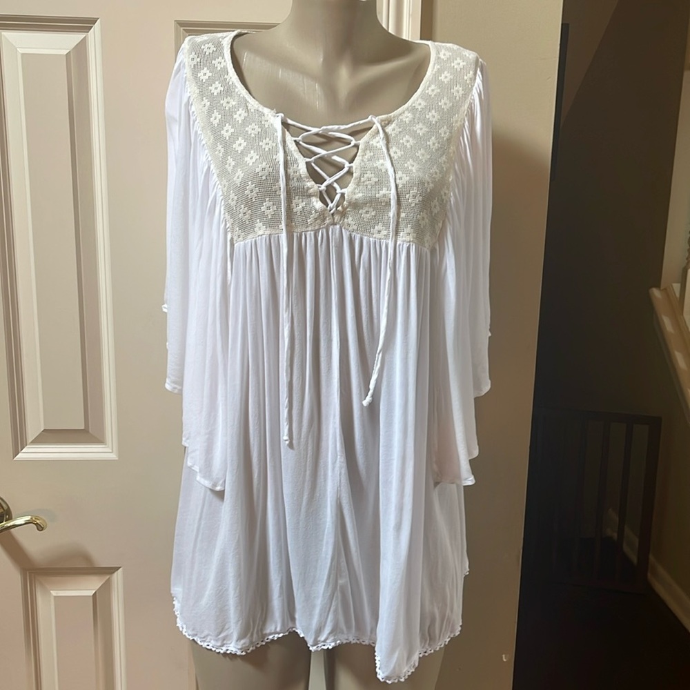 L Space Ivory / White lace up bodice top /cover up, M/L